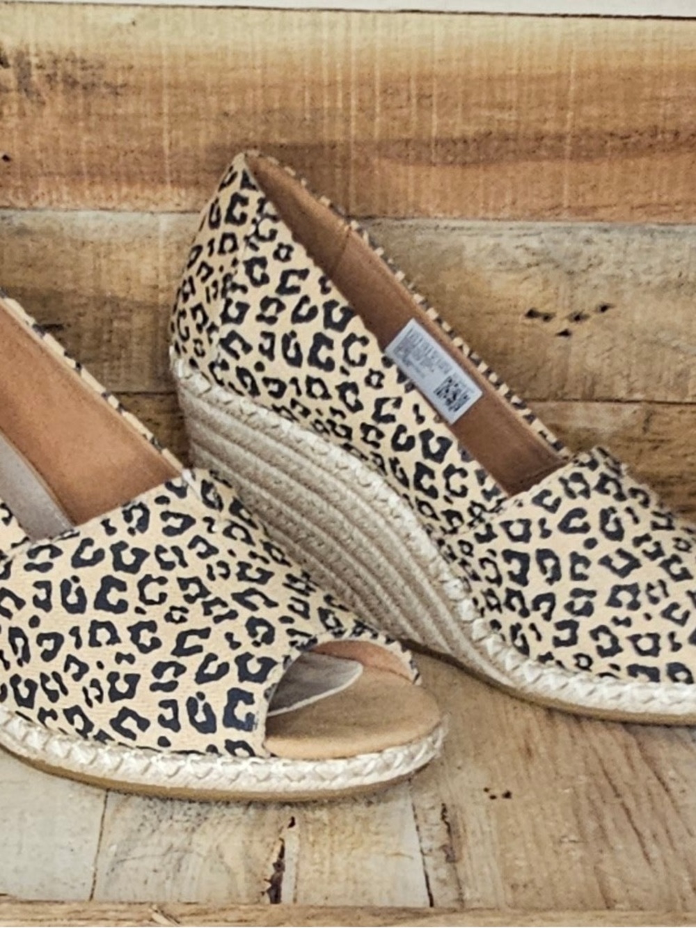 Toms Leopard Print Espadrille Wedge Peep-Toe - Women's Beige